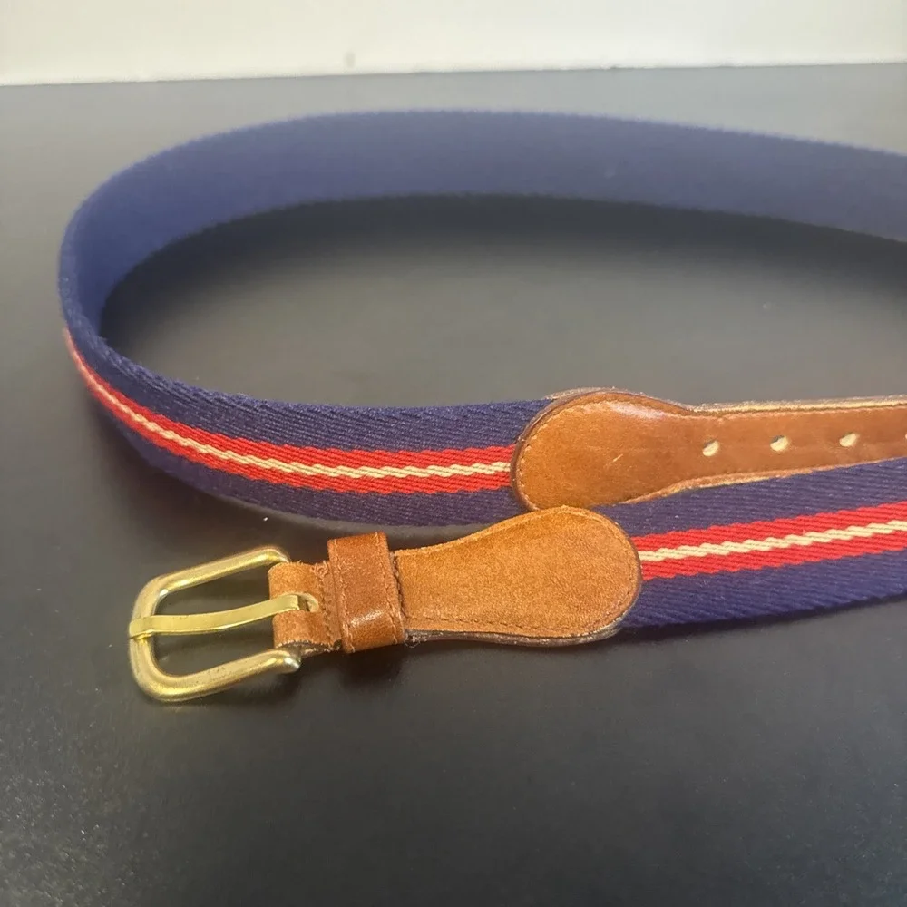 Vintage‎ Wool Suringle Belt 38 95 Navy Red White Stripe Brass Buckle Taiwan
